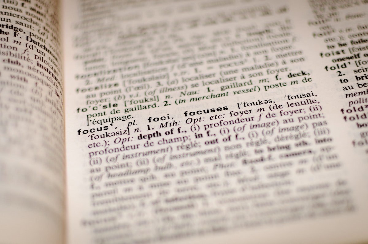 a dictionary page zoomed in the word "focus"